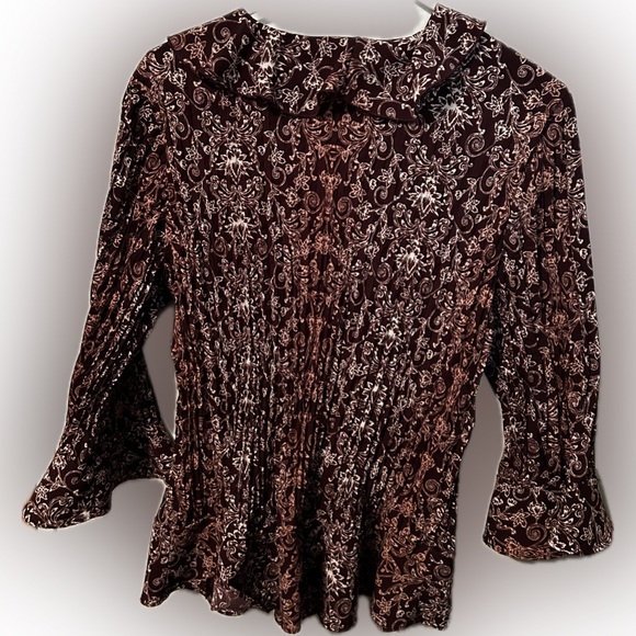 Christopher & Banks Large Floral Ruffle Blouse Brown - Picture 3 of 7
